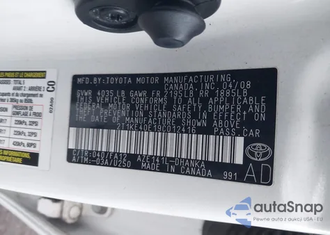 2009 Toyota Matrix S z USA, uszkodzony, nr VIN 2T1KE40E19C012416